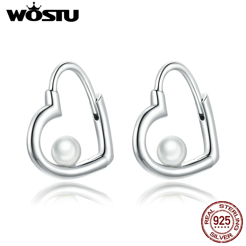 Женские серьги кольца WOSTU из стерлингового серебра 925 пробы с белым жемчугом