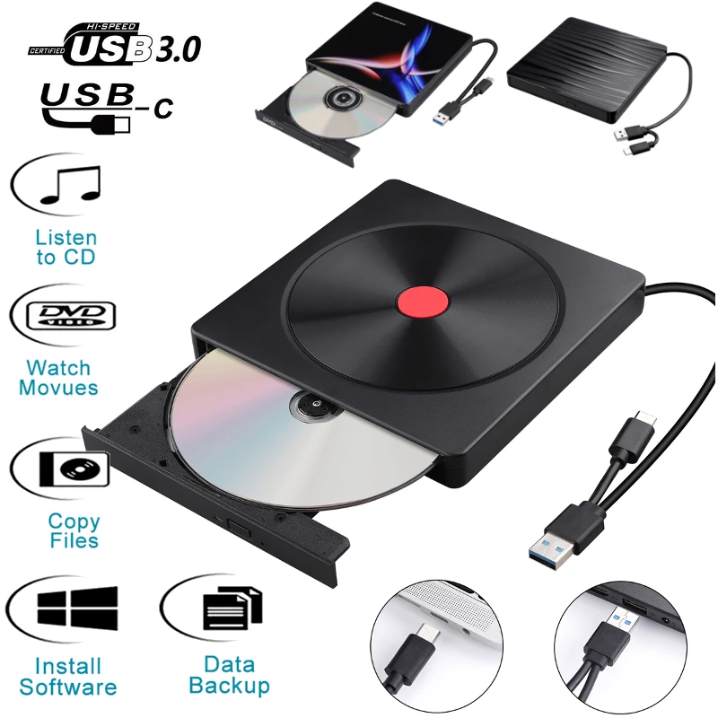 USB 3,0 type-C высокоскоростной внешний CD/DVD привод горелки полированный для Mac/Windows 10/ноутбук/ПК оптический привод плеер писатель
