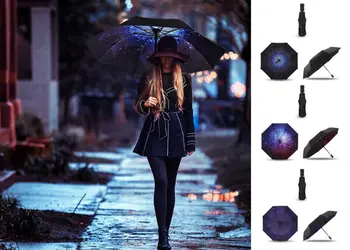

Automatic Folding Compact Windproof Umbrella Fibreglass Ribs Travel Parasol