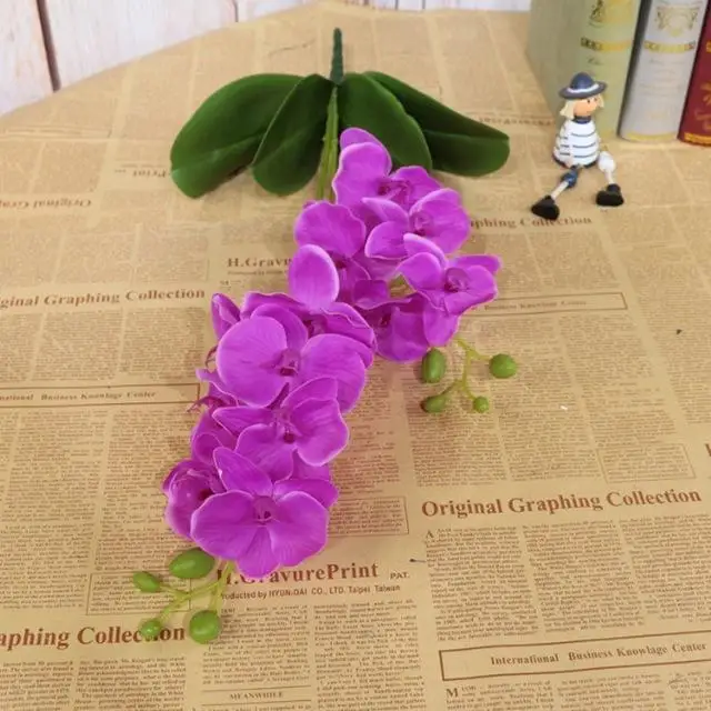 Light purple 2 вилка искусственный фаленопсис цветок Настоящее касание латексная бабочка Орхидея Флорес с листьями Свадебные украшения для дома офиса - Цвет: Light purple