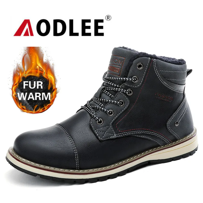

Men Winter Shoes Outdoor Plush Fur Warm Winter Martin Boots for Men Fashion Leisure Comfortable Waterproof Botas Hombre AODLEE