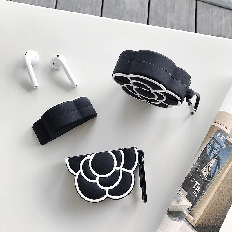 Силиконовый наушник 3D Camellia чехол для Apple Airpods 1 2 CC черный цветок камелии кольцо шнурок защитный чехол на зависание