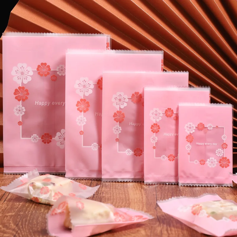 

AQ 100pcs/lot Red Pink Cherry Blossoms Full bloom Decoration Different Sizes Handmade Cookies Candy Mooncake DIY Packaging Bag
