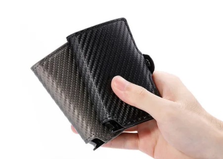 

Cross border carbon fiber imitated RFID automatic card bag creative fashion multi position card bag wholesale
