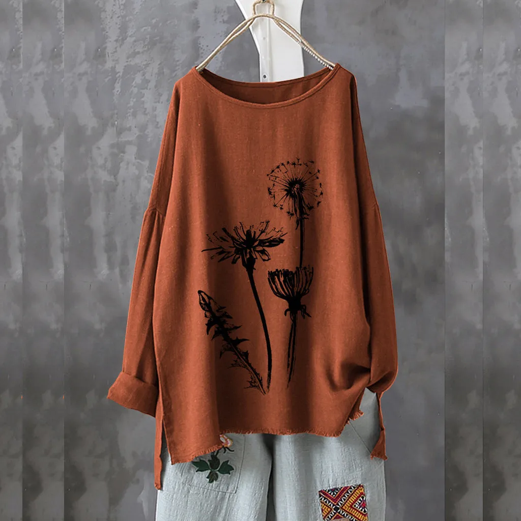 

Women Autumn Round Neck Full Sleeve Cotton T shirt Loose Pockets Solid Winter Tee Shirts Ladies Large size Long Casual Tops#g4
