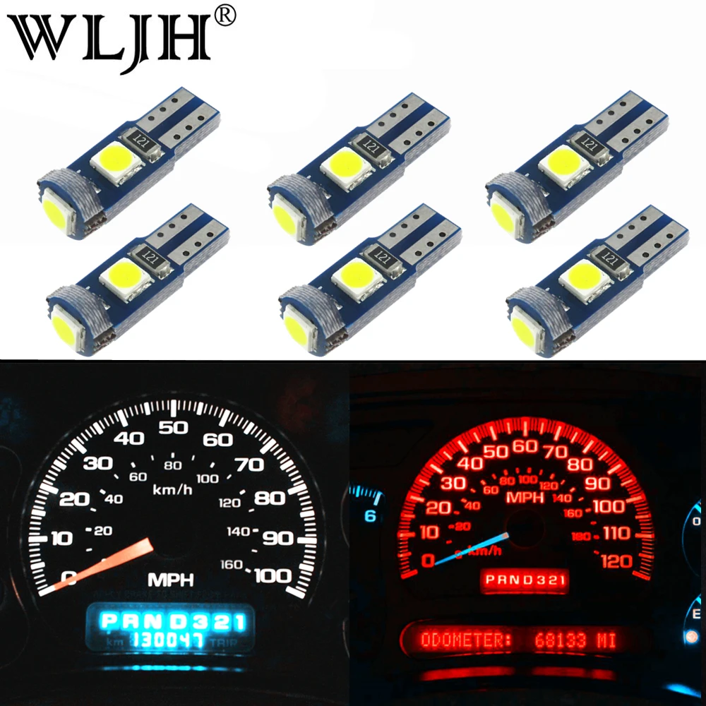 WLJH 6x Canbus T5 LED 3030 SMD 74 Lamp Car Dash Instrument Panel Light