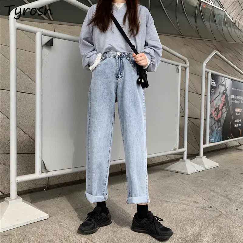 

Jeans Women Fresh Straight Jean High Waist All-match Harajuku Casual Fake Zippers Korean Style Baggy Denim Trouser Mujer Bottoms