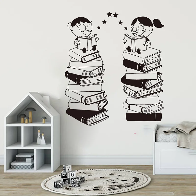 Cartoon Classroom Child Read Book Wall Sticker Library School Large