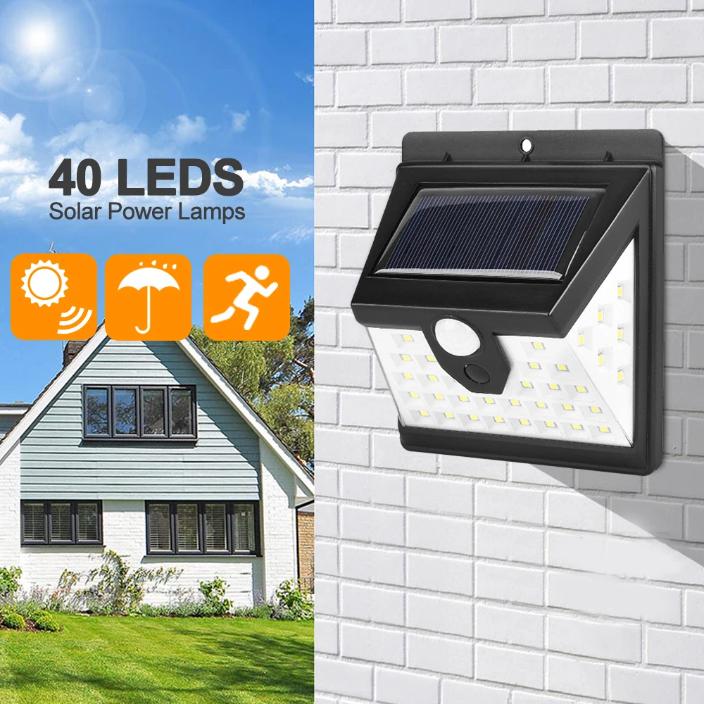 

40LED Solar Light Outdoor Solar Lamp PIR Motion Sensor Wall Light Waterproof Solar Powered Sunlight for Garden Decoration