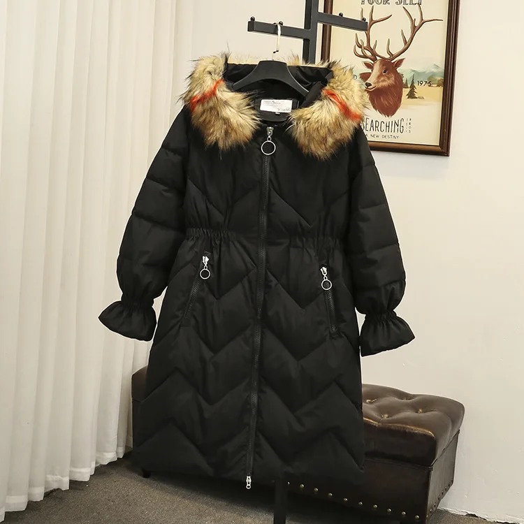 Зимние Повседневные Длинные парки 4X-6XL размера плюс, модная одежда свободного покроя с меховым воротником и капюшоном, толстые теплые стеганые пальто для женщин T4-8602