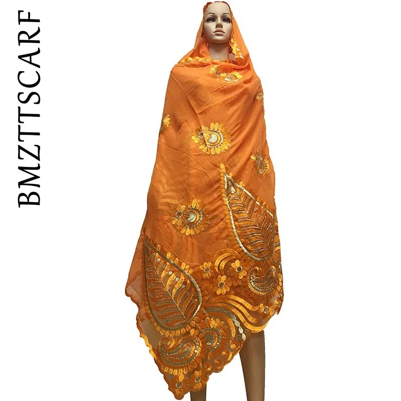 New african scarfs muslim women big embroidery cotton scarf cotton match net embroidery scarf with stones BM602