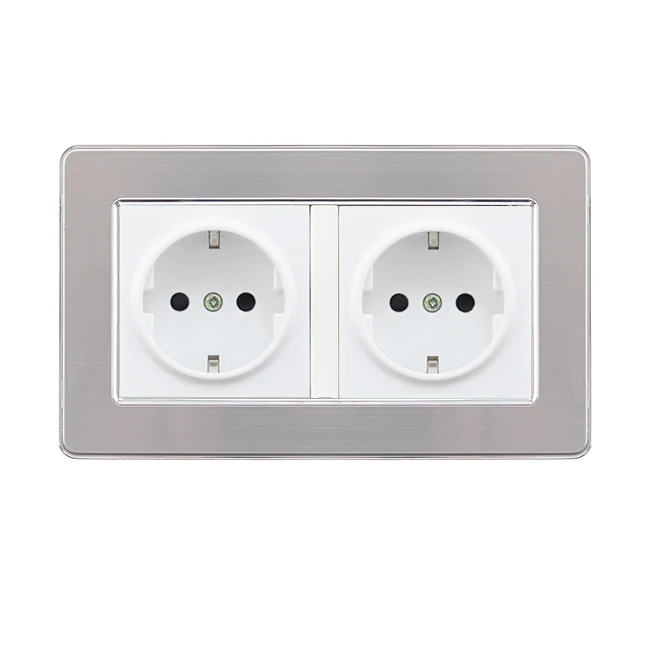 Atlectric EU/DE/RU стандартная вилка заземление розетка из нержавеющей стали Панель розетка 146 мм* 86 мм двойная вилка для электрической розетки - Тип: Double Socket