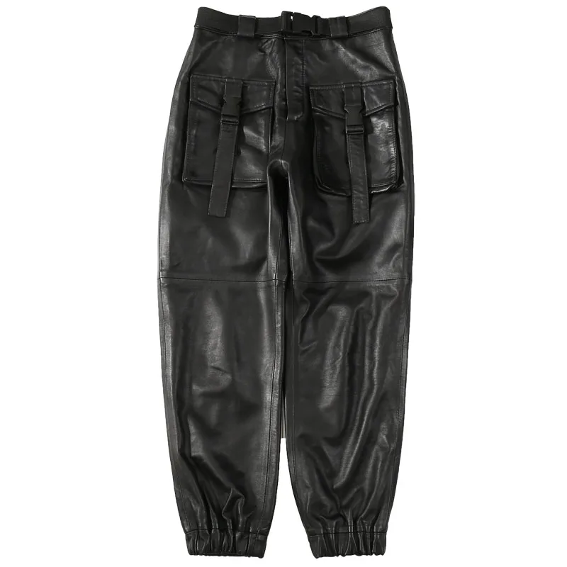 2020 Spring New True Leather Pants Ladies Sheep Leather Overalls Large