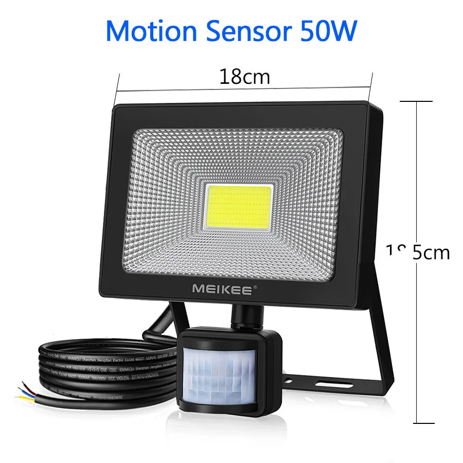 Движения Сенсор Светодиодный прожектор светильник мощностью 10 Вт, 20 Вт, 30 Вт, 50 Вт Водонепроницаемый AC110V 220V Светодиодный прожектор светильник отражатель лампы проектора на открытом воздухе точечный светильник - Испускаемый цвет: Motion Sensor 50W