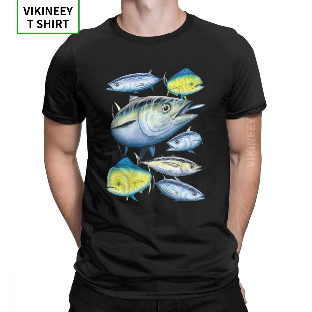 

Tuna And Mahi Mahi T-Shirts for Men Marine Art Gamefish Fish Vintage Tees Crewneck Cotton Fabric Funny Tops Graphic T Shirt