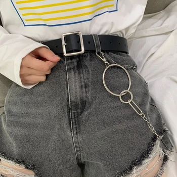 

Fashion Square Buckle Belt Punk Style With Chain Decorative Belt For Jeans Pants Trousers