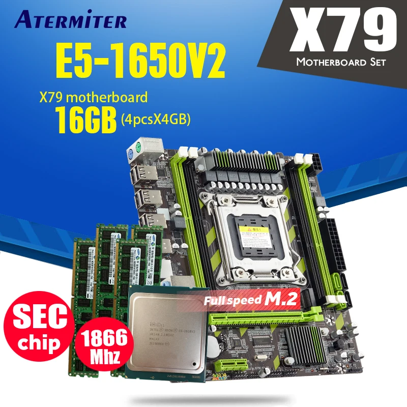 Материнская плата Atermiter X79 X79G LGA2011 mini ATX combos E5 1650 V2 SR1AQ CPU 4 шт. x ГБ = 16 DDR3 ОЗУ 1866 МГц PC3
