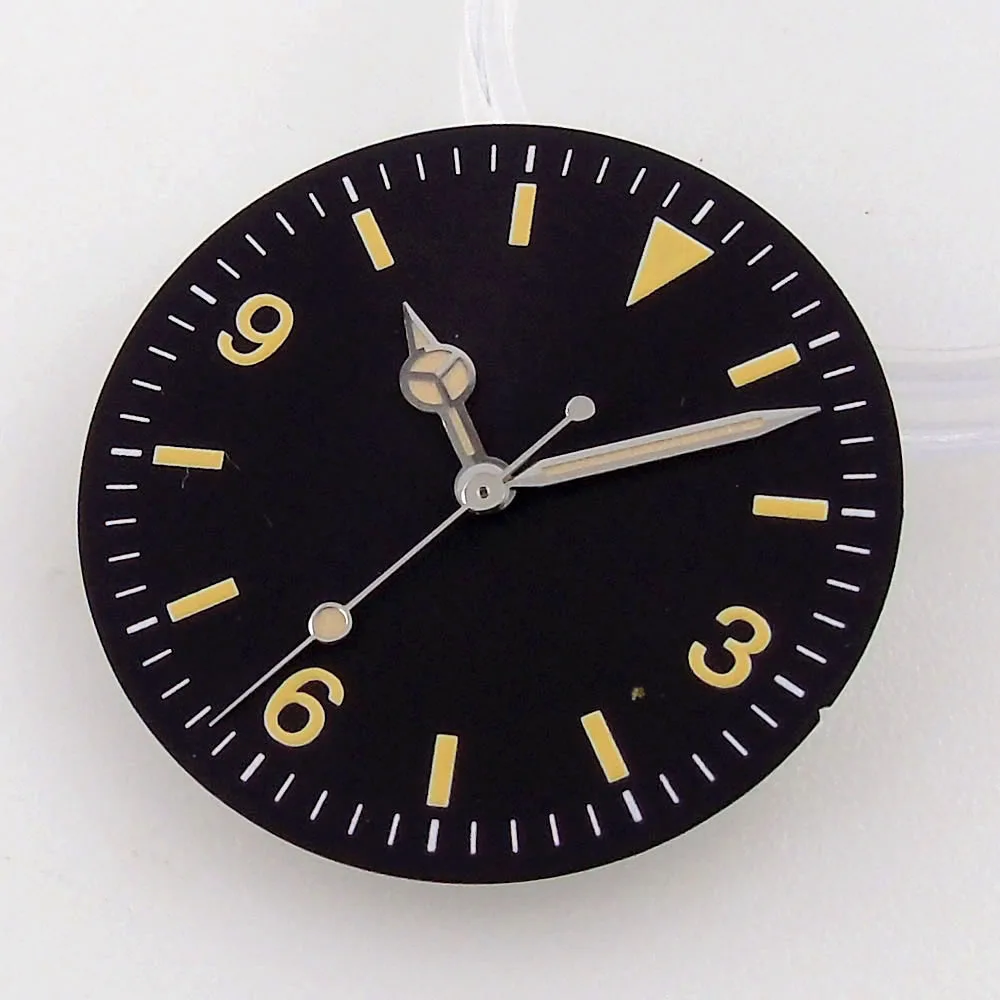 Nologo Black Vintage Watch Dial with Yellow Markers - 29mm