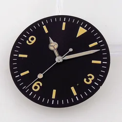 Nologo Black Vintage Watch Dial with Yellow Markers - 29mm - Fit nh35a nh36a (Dial A and hand)