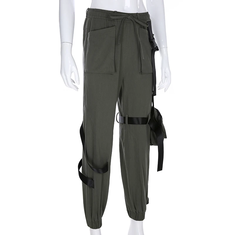 Iamhotty брюки карго карманная повязка мода Pantalones De Mujer эластичная талия уличная плоская однотонная корейская мода FemmeBasic