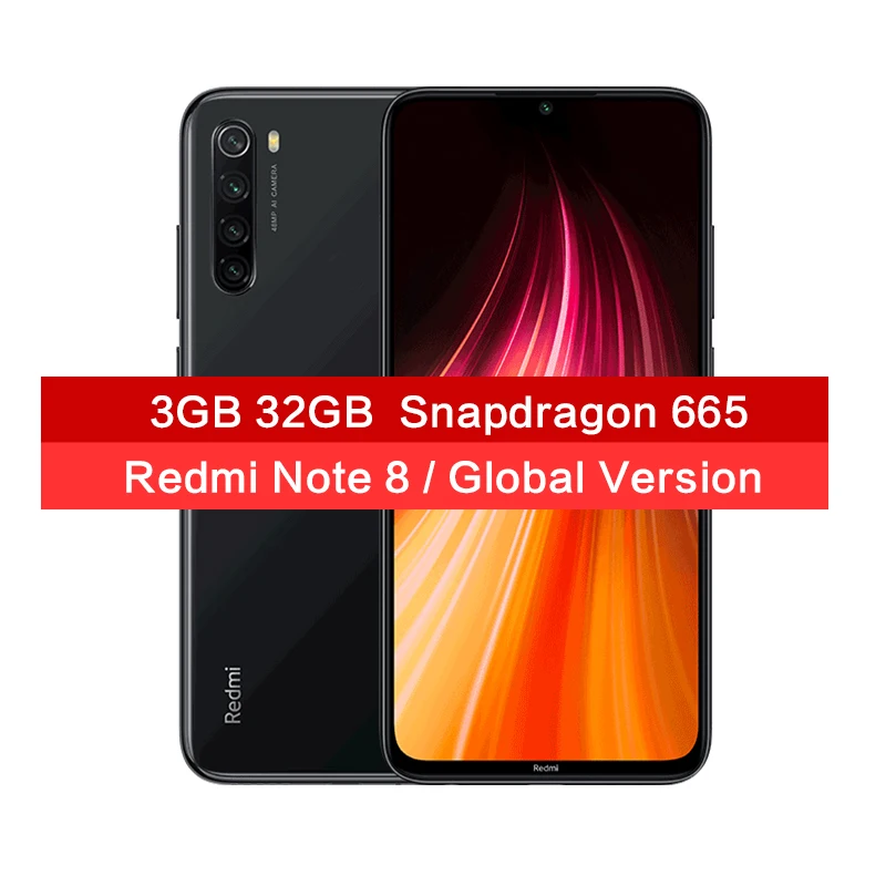 Новое поступление, Xiaomi Redmi Note 8, 64 мп, четыре камеры, 3 Гб ОЗУ, 32 ГБ, 4 камеры, Смартфон Snapdragon 665, четыре ядра, 6,3 дюймов, FHD, глобальная - Цвет: Black 3GB 32GB