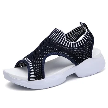 

Women Sandals High Platform Fashion Breathable Shoes Cheap Comfortable Ladies Summer Mesh Flats wedge Black White Sandals Women