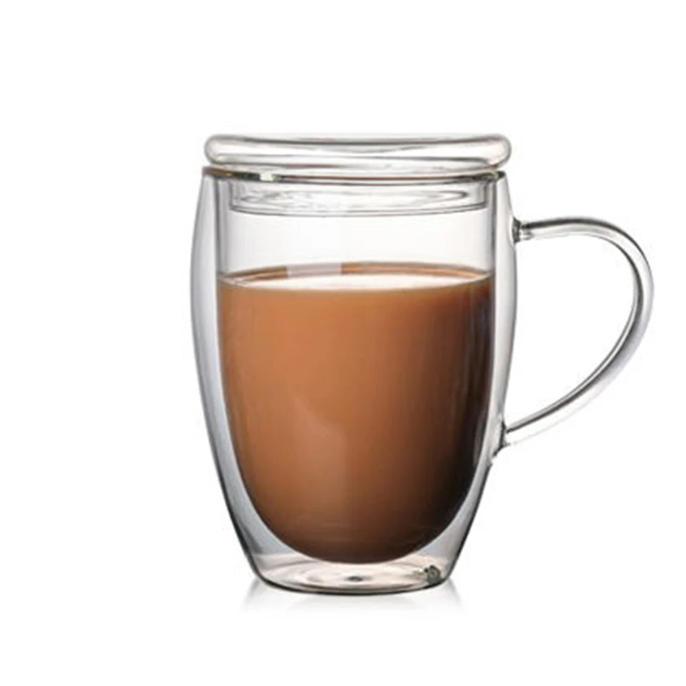 350ml With Lid С двойными стенками изолированное стекло es Эспрессо кружки термостойкие толстые прозрачные стеклянные чашки I88#1 - Цвет: 350ml With Lid