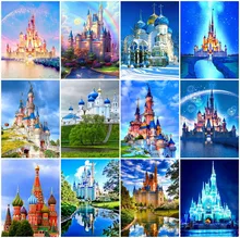 AZQSD 5D Diamond Painting Castle Building Cross Stitch Kits Rhinestones Diamond Embroidery Landscape Mosaic Home Decor Gift