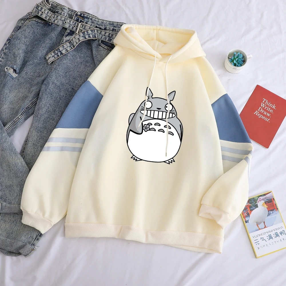 Модная Толстовка totoro с изображением животных, Женская толстовка с забавным принтом, толстовка в стиле хип-хоп, уличная одежда, зимний флисовый пуловер, топы - Цвет: Apricot