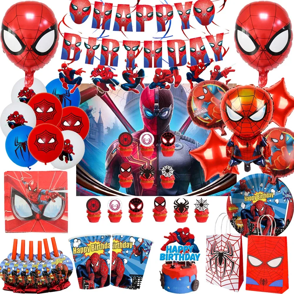 

Disney Spiderman Party Decoration Kids Super hero Banner Straw Cup Plate Background Balloon Baby Shower Party Supplies For Kids