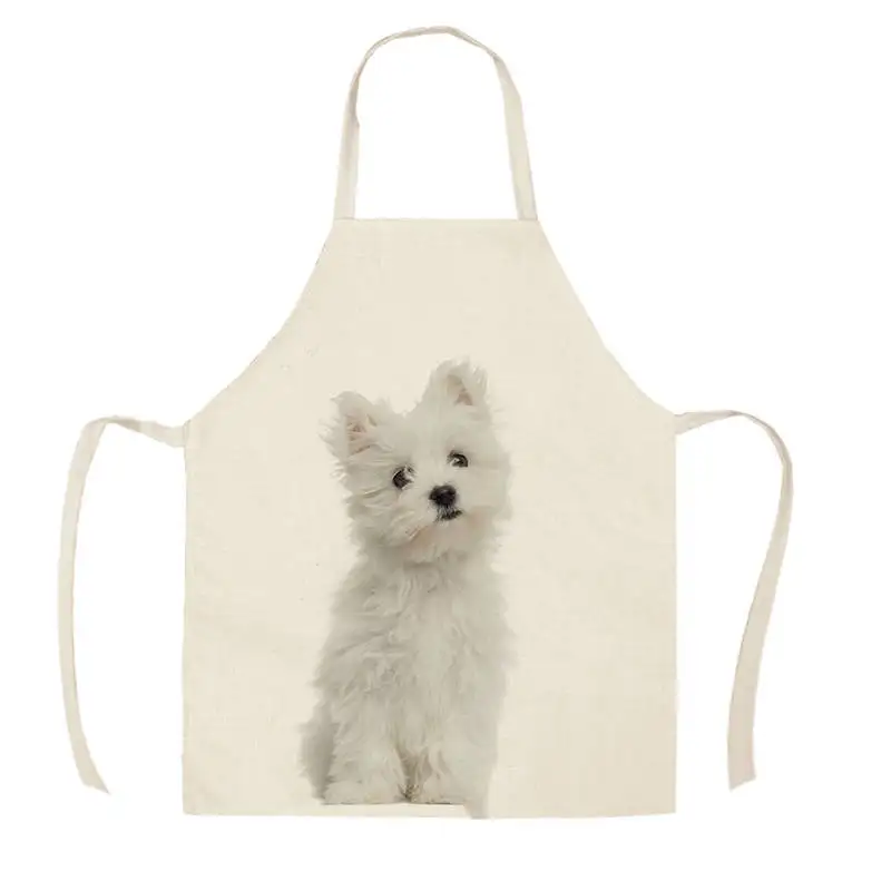 1Pc Kitchen Apron Sketch Wearing Pug Pet Dog Cat Printed Sleeveless Cotton Linen Aprons for Men Women Home Cleaning Tools WQ456