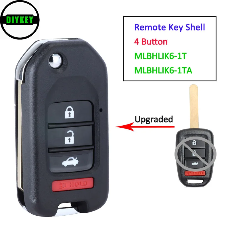 

Обновленный чехол для пульта дистанционного управления DIYKEY, замена 4 кнопок для Honda Accord Civic HR-V 2013-2020 MLBHLIK6-1T / MLBHLIK6-1TA