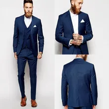 Жених Смокинги друзей жениха темно-синий Vent тонкий костюм подходит Лучший мужской костюм Свадебные/Мужские костюмы жениха носить два(куртка+ брюки