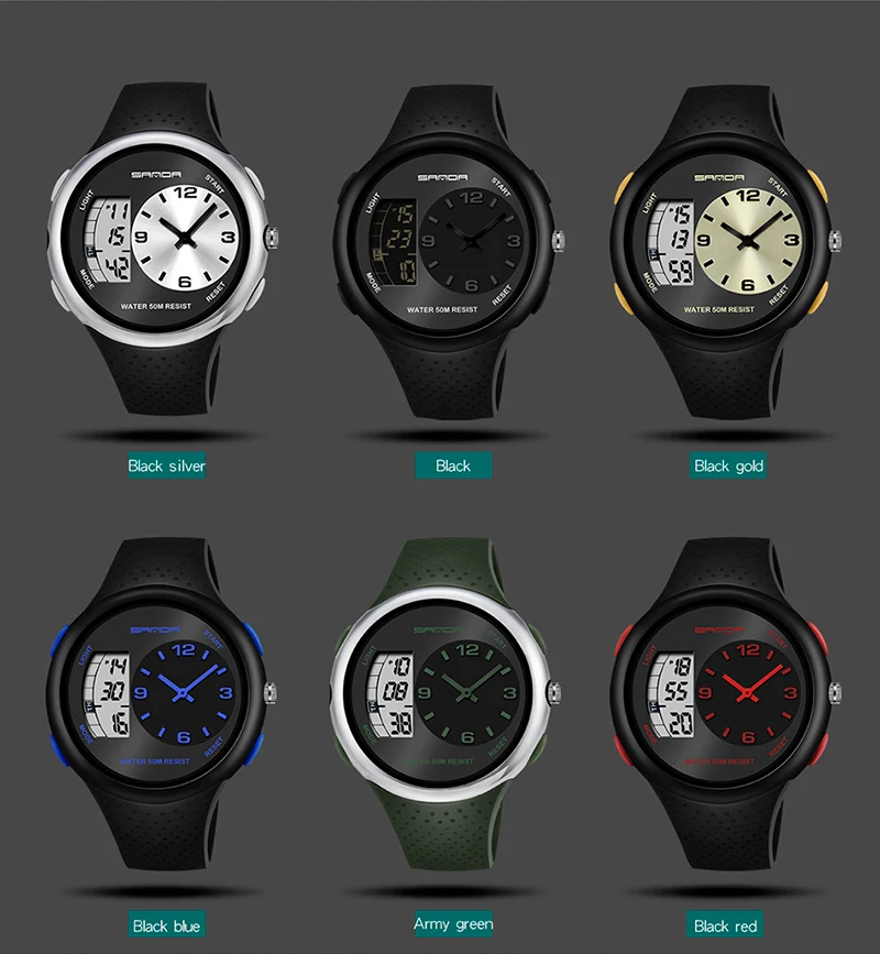 SANDA New Men's Electronic Watch Sports Watch Luxury Shockproof Chronograp Dual Time Watches Waterproof Wristwatch For Boy