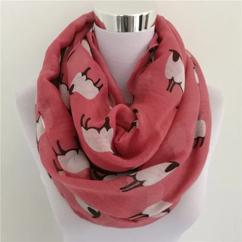 Модный шарф с животными Овцы Бесконечность шарф для женщин петля svarves леди кольцо шарф - Цвет: Арбузно-красный