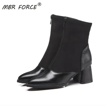 

MBR FORCE High Quality Trend Fashion Ankle Boots Women pointed Toe punk Boots Boots Women Botines Botas Mujer black large size