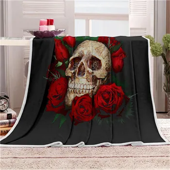 

Nap blanket Super Soft Cozy Velvet Plush Throw Blanket Floral Skull Modern Line Art Sherpa Blanket for Couch Throw Travel