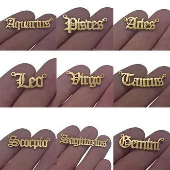 

Personalize Jewelry Zodiac Sign Astrology Charms Connector Star 12 Constellation Old English Letter Aries Making Necklaces Gifts