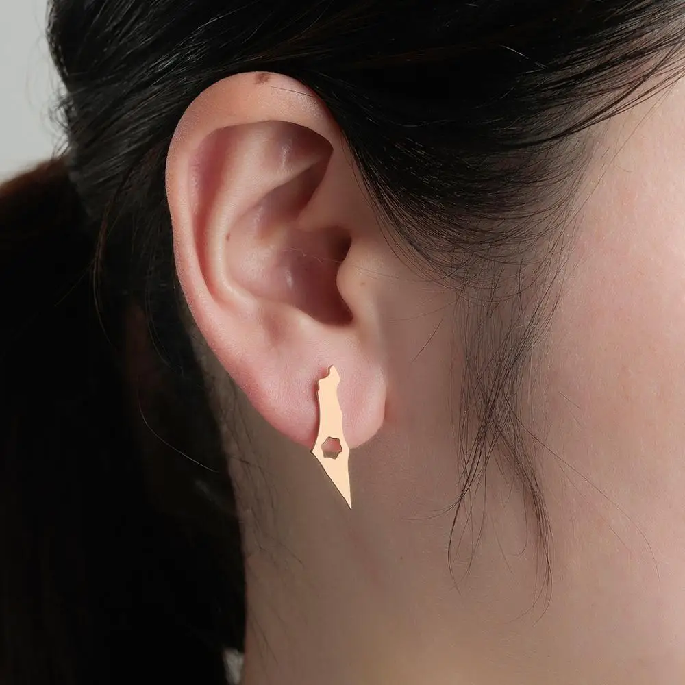 Chandler Stainless Israel Map Earrings Israeli Magen Star of David Posts Jewish Jewelry Israel Lover Gift Women Enthic Bronics