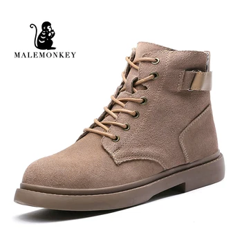 

2019 New Fashion Boots Women Khaki Black Lace-up Cow Suede For Winter Boots Shoes Casual Botas Mujer Female Ankle Boots