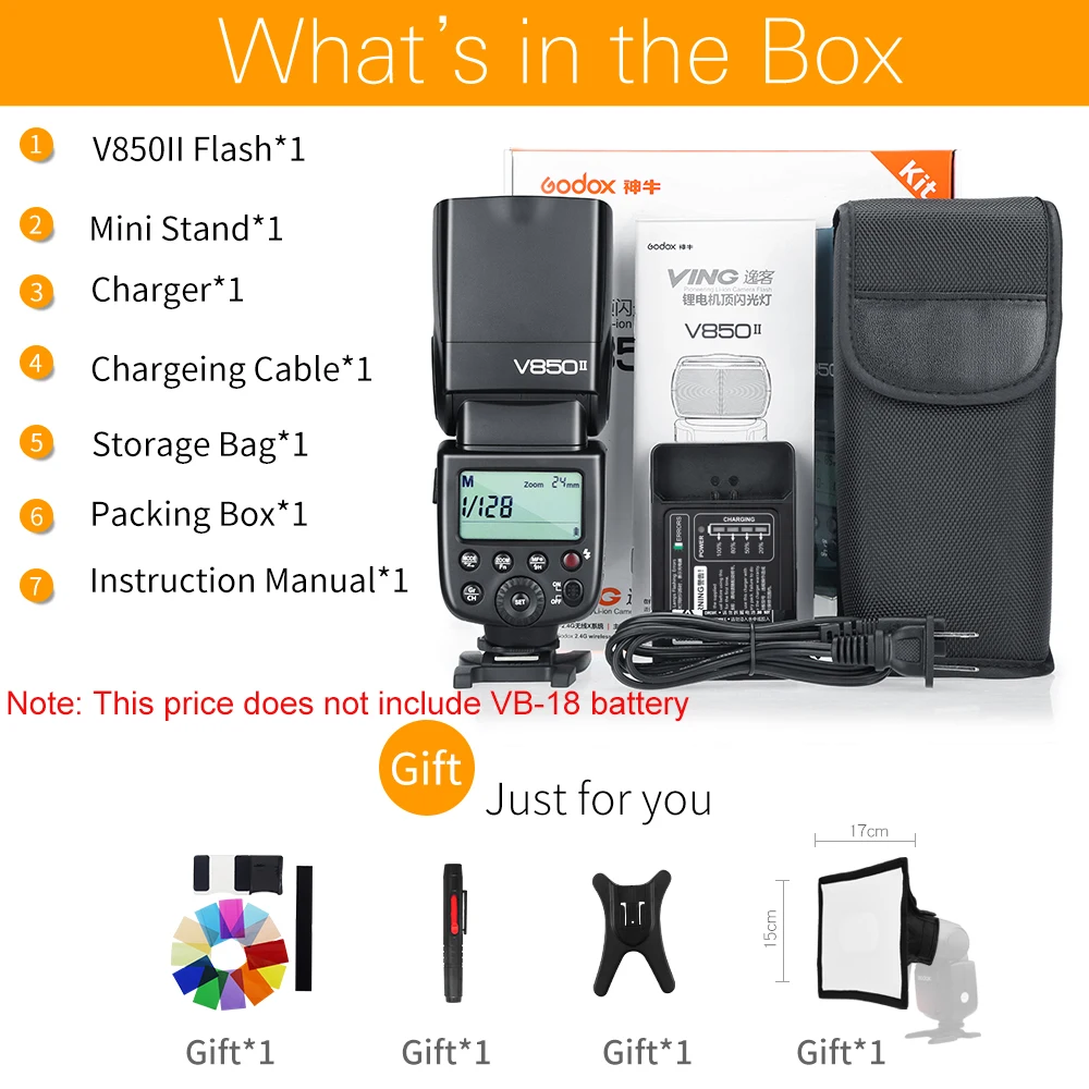 Godox-V850II-GN60-2-4G-Wirless-X-System-Speedlite-w-Flash-Light-Without-VB18-Battery-for
