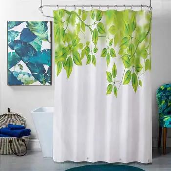 

Shower Curtains Grey Floral Leaves,Freshening Background with Vibrant Leaves in Spring Flourishing Open Up Plant Theme,Green