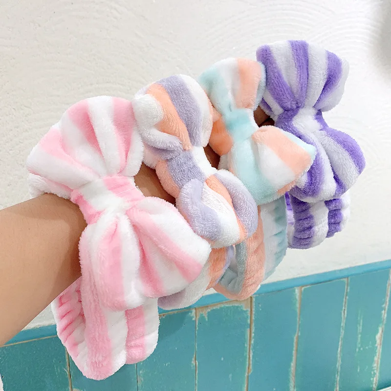 

2019 Stripe Wash Face Headbands Bow Patchwork Dot Hairbands Floral Coral Fleece Headwear Hair Bands For Women Hair Accessories