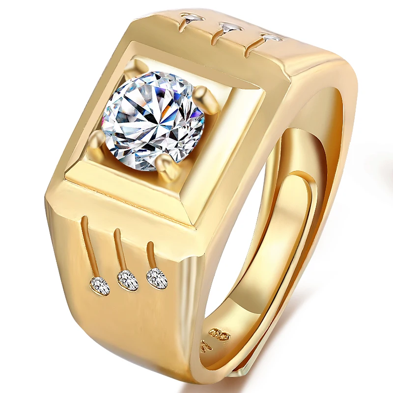 

Male Wedding Ring For Men Gold Color Four Claw Cubic Zirconia Ring Resizeable To 7-11 Finger Jewelry