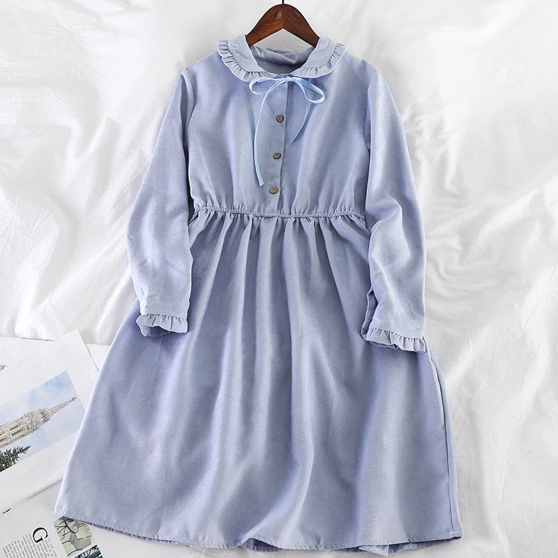 Women Dress Женское Плиссированное Бандажное платье с воротником «Питер Пэн» и расклешенными рукавами, с оборками и бантом, новинка, винтажный тонкий пуловер, кардиган, мини-платье на пуговицах - Цвет: Women Dress