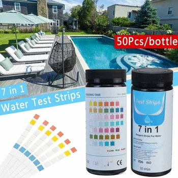

50PCS 7 in 1 Aquarium Fish Tank Water Test Strips Papers for Testing PH Total Alkali Nitrite Residual Chlorine Hardness Bromine