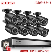 ZOSI 1080P 2MP 4-в-1 16CH CCTV Системы TVI CVI AHD CVBS DVR Kit пуля Водонепроницаемый видео ИК-фильтр ночного видения Открытый Камера