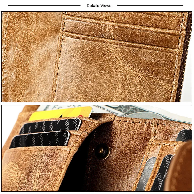 Винтажный кошелек из натуральной кожи Rfid, мужские кошельки Crazy Horse, кошелек для монет, Короткий Мужской кошелек, качественная дизайнерская мини-сумочка, маленький кошелек