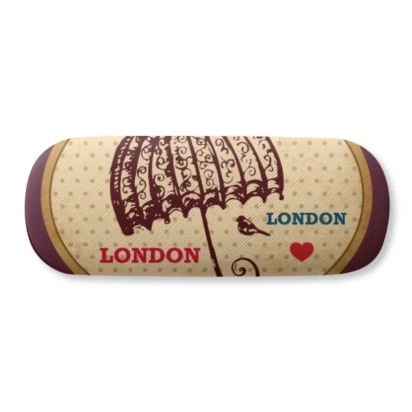 

UK London Umbrella Stamp British Glasses Case Eyeglasses Clam Shell Holder Storage Box