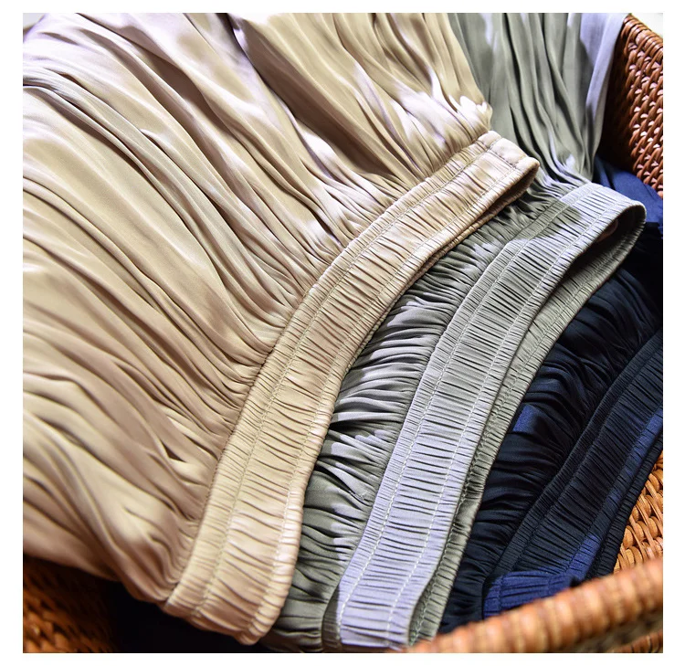 Summer Silky Skirt Elastic High Waist Glossy Silky Long Skirt Sea-Island Filament A-line Skirts Beach Vacation Pearlescent Dress